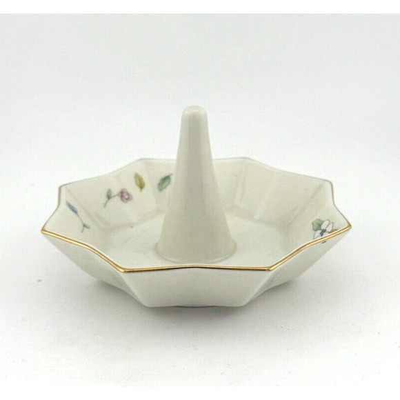 Fred Roberts Company Japan Porcelain octagon ring holder floral with gold rim - Picture 8 of 13